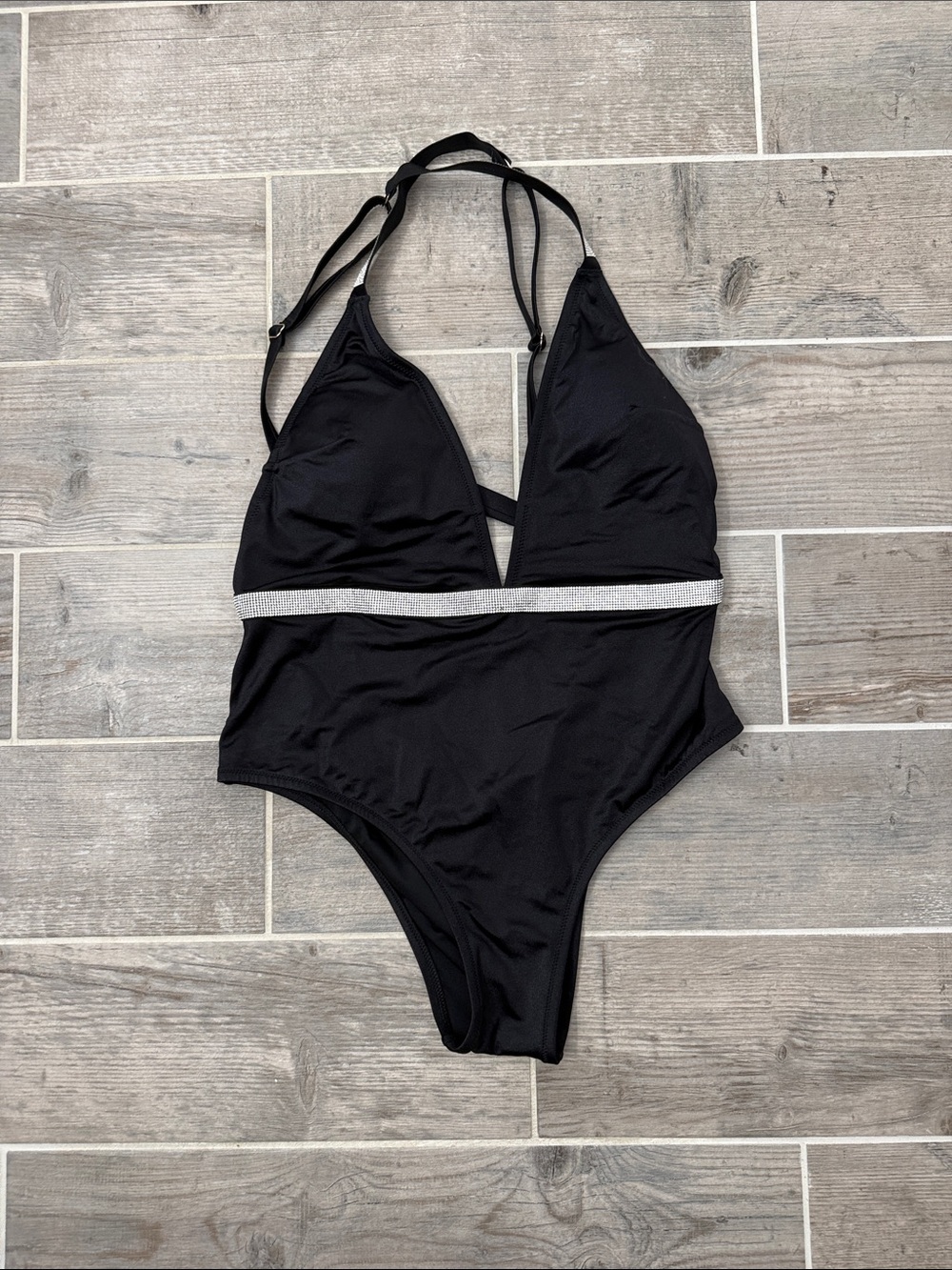 Victoria's Secret Black Swimsuit with Rhinestone Shine Accents